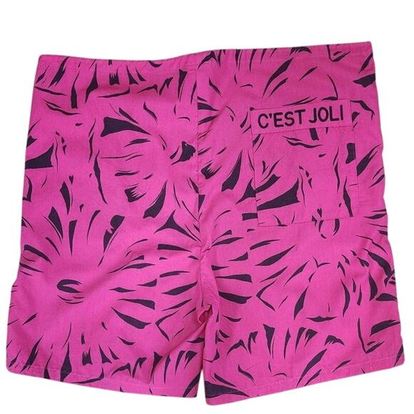C'EST JOLI by Laura Vintage Hot Pink Animal Print drawstring Shorts Women's Med - Picture 2 of 9